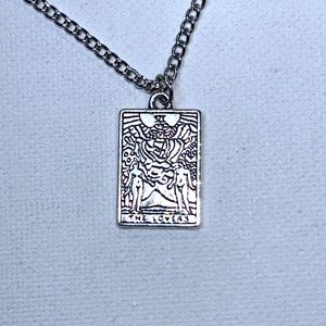 Handmade  “The Lovers” Tarot Card Pendant On Stainless Steel Chain Goth Celtic